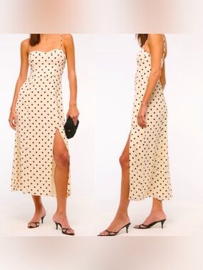 NWT A&F Camille midi dress Polka Dot Cream Slip with Side Slit size MD petite